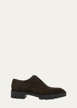 Christian LouboutinMen's Alpha Lion Suede Lug-Sole Slip-On Derby Shoes