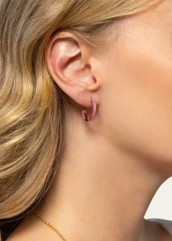 Emily P. Wheeler18K Yellow Gold Duo Hoop Earrings with Sapphires, Rubies and Pink Enamel