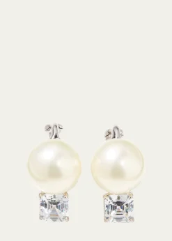 Fantasia by DeSerio18K Gold-Plated Sterling Silver Square-Top Stud Earrings with Simulated Pearl