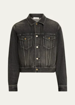 Fear of GodMen's Washed Black Denim Trucker Jacket