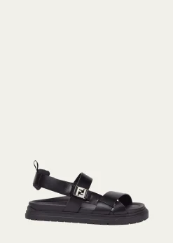 FendiMen's FF Side-Buckle Leather Sandals