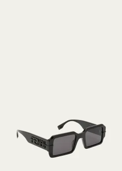 FendiMen's Raised Logo Rectangle Sunglasses