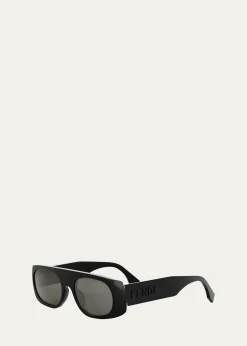 FendiMen's Signature Acetate and Nylon Rectangle Sunglasses