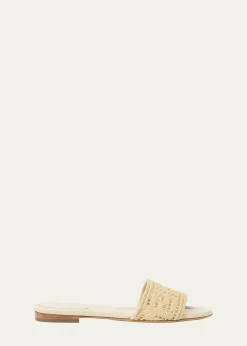 FendiSunshine FF Raffia Leather Slide Sandals