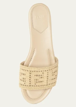 FendiSunshine FF Raffia Leather Slide Sandals