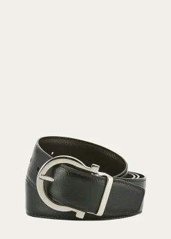 FerragamoMen's Stamped Leather Gancio Buckle Belt
