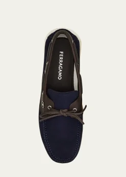 FerragamoMen's Bahia Suede Leather-Trim Boat Shoes
