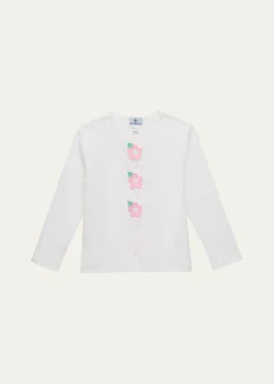 Florence EisemanGirl's Flower Applique Cotton Cardigan, Size 3M-7