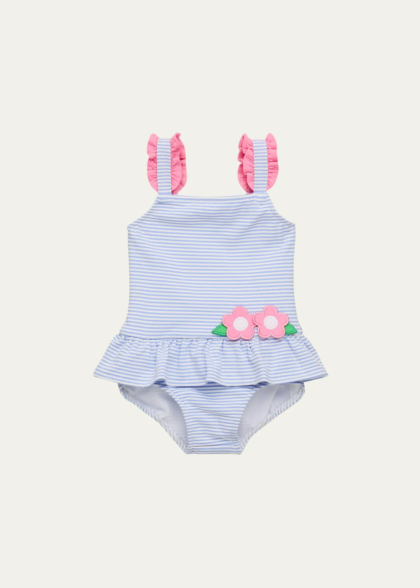 Florence EisemanGirl's Seersucker One-Piece Swimsuit with Flowers, Size 6M-24M