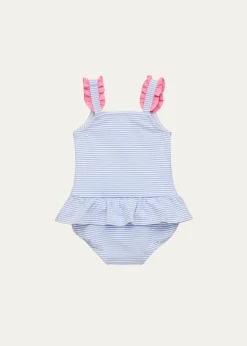 Florence EisemanGirl's Seersucker One-Piece Swimsuit with Flowers, Size 6M-24M