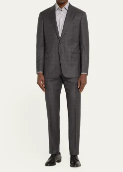 Giorgio ArmaniMen's Brushed Wool Plaid Classic Fit Suit