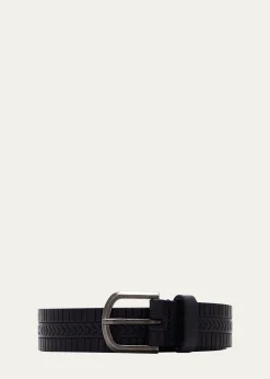 Giorgio ArmaniMen's Geometric Engraved Leather Belt