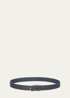 Giorgio ArmaniMen's Geometric Engraved Leather Belt