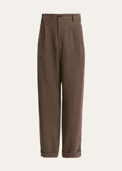 Giorgio ArmaniMen's Hemp Pleated Wide-Leg Pants