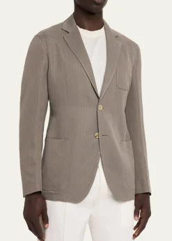 Giorgio ArmaniMen's Chevron Cupro Patch-Pocket Blazer