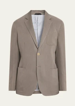 Giorgio ArmaniMen's Chevron Cupro Patch-Pocket Blazer