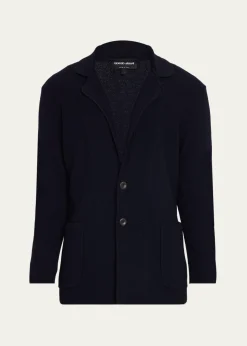 Giorgio ArmaniMen's Chevron Stitch Cotton Knit Blazer