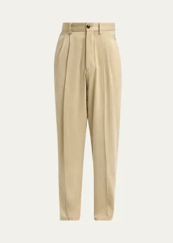 Giorgio ArmaniMen's Cotton and Lyocell Straight-Leg Pleated Trousers