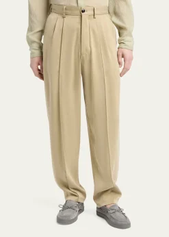 Giorgio ArmaniMen's Cotton and Lyocell Straight-Leg Pleated Trousers