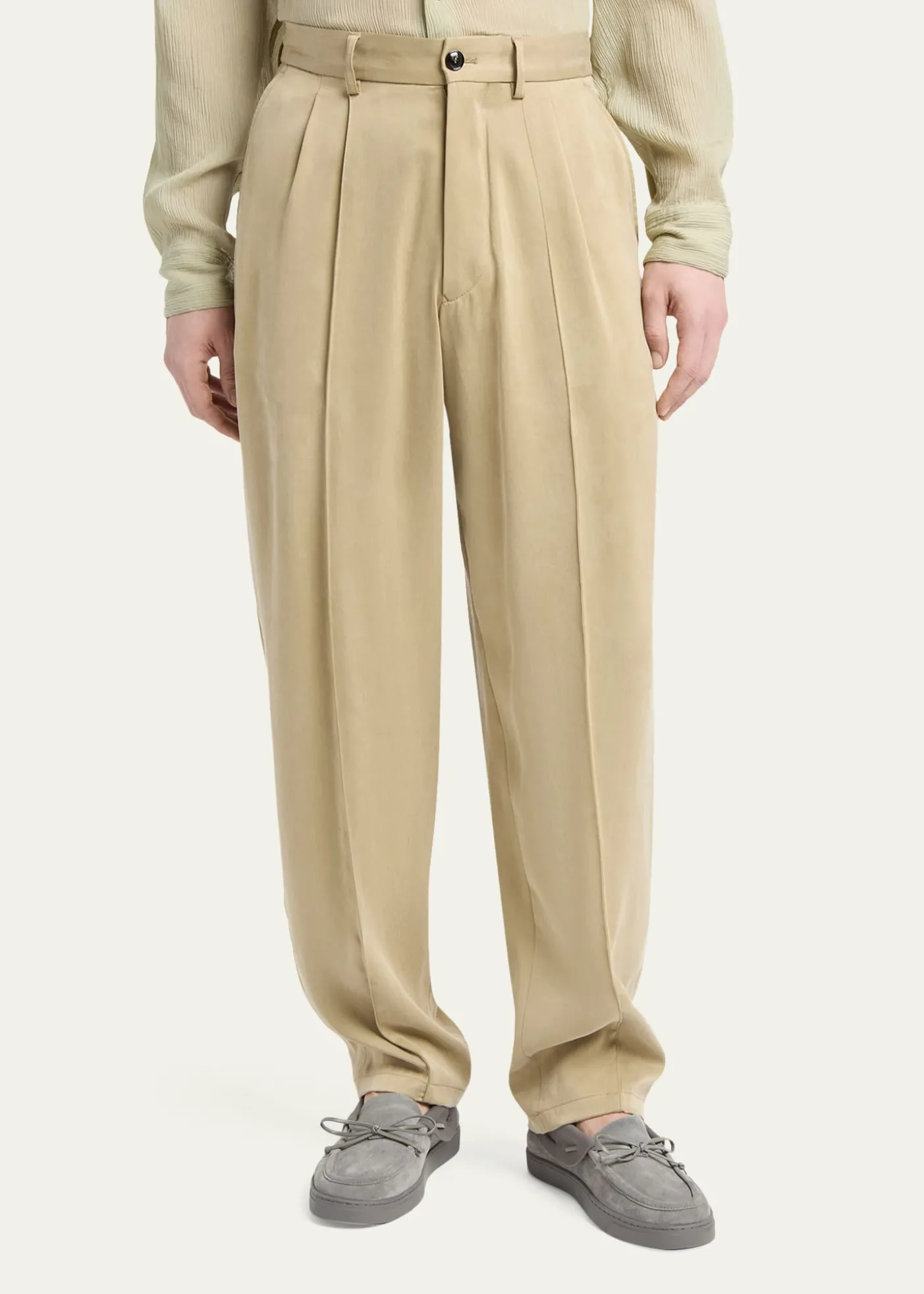 Giorgio ArmaniMen's Cotton and Lyocell Straight-Leg Pleated Trousers