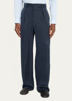 Giorgio ArmaniMen's Cotton and Lyocell Pleated Wide-Leg Trousers
