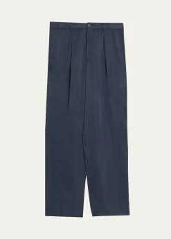 Giorgio ArmaniMen's Cotton and Lyocell Pleated Wide-Leg Trousers