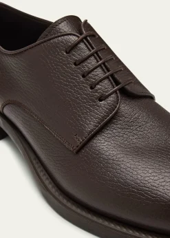 Giorgio ArmaniMens Grained Calf Leather Rubber-Sole Derby Shoes
