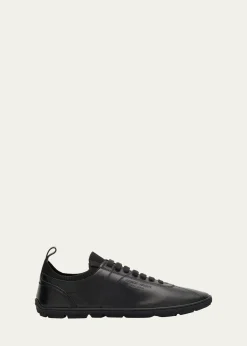Giorgio ArmaniMen's Leather Tonal Knit Low-Top Sneakers