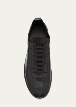 Giorgio ArmaniMen's Leather Tonal Knit Low-Top Sneakers