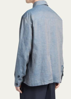 Giorgio ArmaniMen's Linen Flap-Pocket Field Jacket