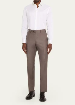 Giorgio ArmaniMen's Sharkskin Wool Flat-Front Trousers