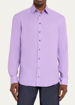 Giorgio ArmaniMen's Solid Linen Classic-Fit Sport Shirt