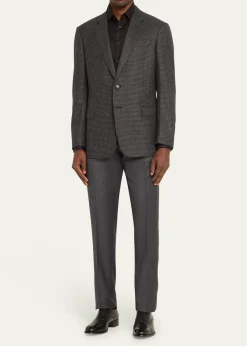 Giorgio ArmaniMen's Solid Wool Flat-Front Trousers