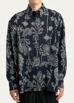 Giorgio ArmaniMen's Textured Cotton Linework Button-Down Shirt