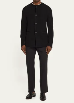 Giorgio ArmaniMen's Textured Band-Collar Blazer