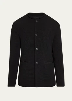 Giorgio ArmaniMen's Textured Band-Collar Blazer