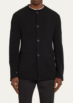 Giorgio ArmaniMen's Textured Band-Collar Blazer