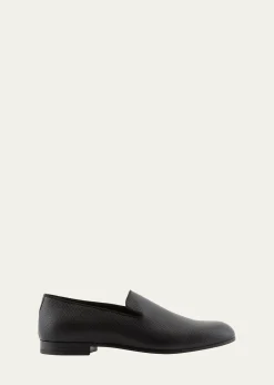 Giorgio ArmaniMen's Textured Leather Grosgrain-Trim Loafers