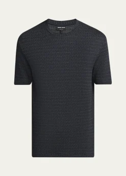 Giorgio ArmaniMen's Viscose Geometric Textured Crewneck T-Shirt