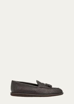 Giorgio ArmaniMen's Woven Leather Tassel Loafers