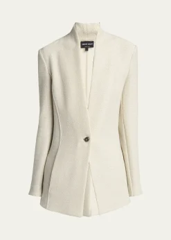 Giorgio ArmaniSingle-Breasted Tweed Blazer Jacket