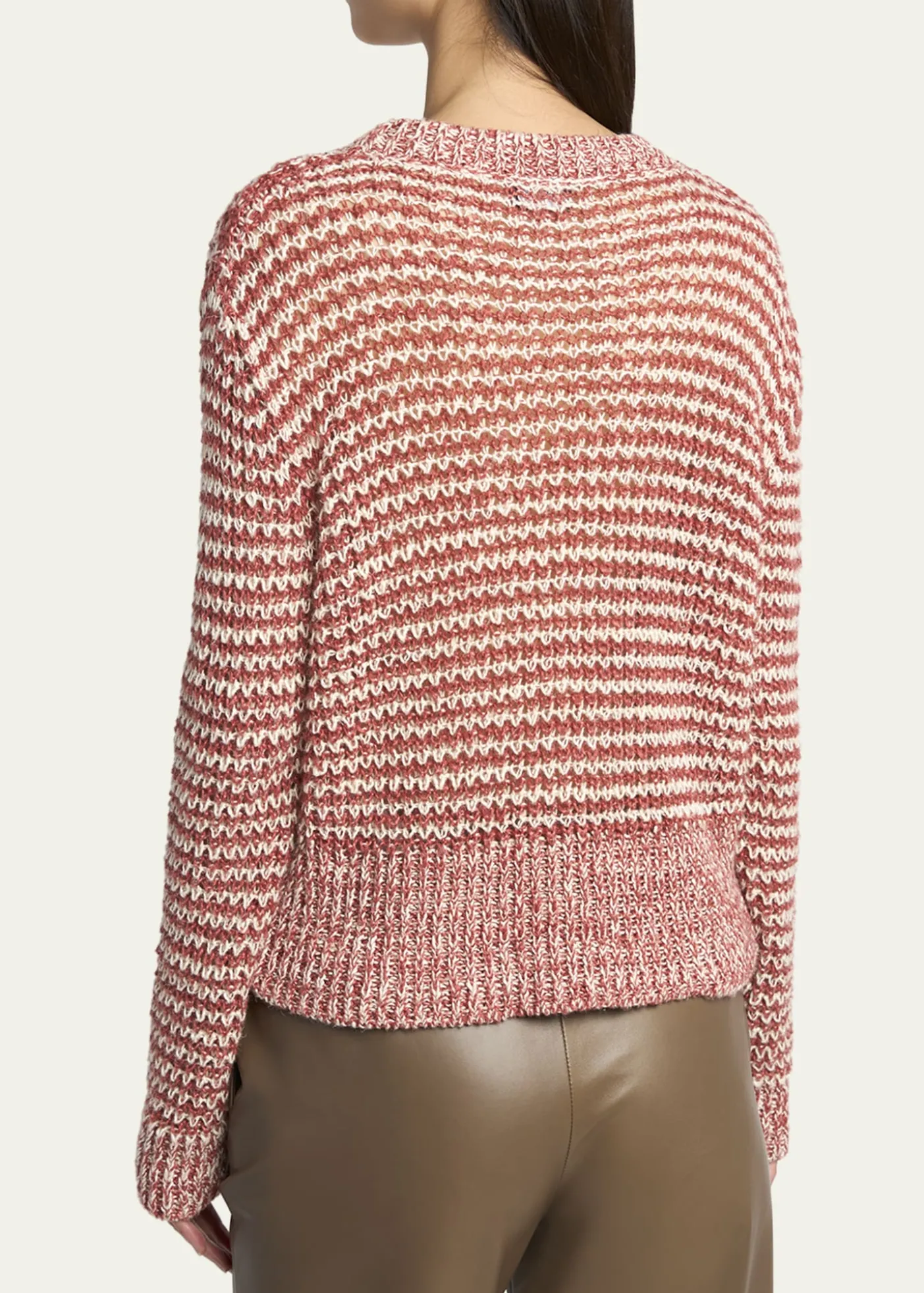 Giorgio ArmaniStriped Linen Open-Knit Crewneck Sweater
