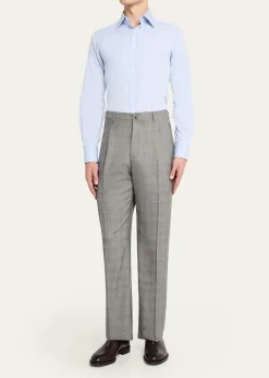Giuliva HeritageMen's Glen Plaid Straight Wool Trousers