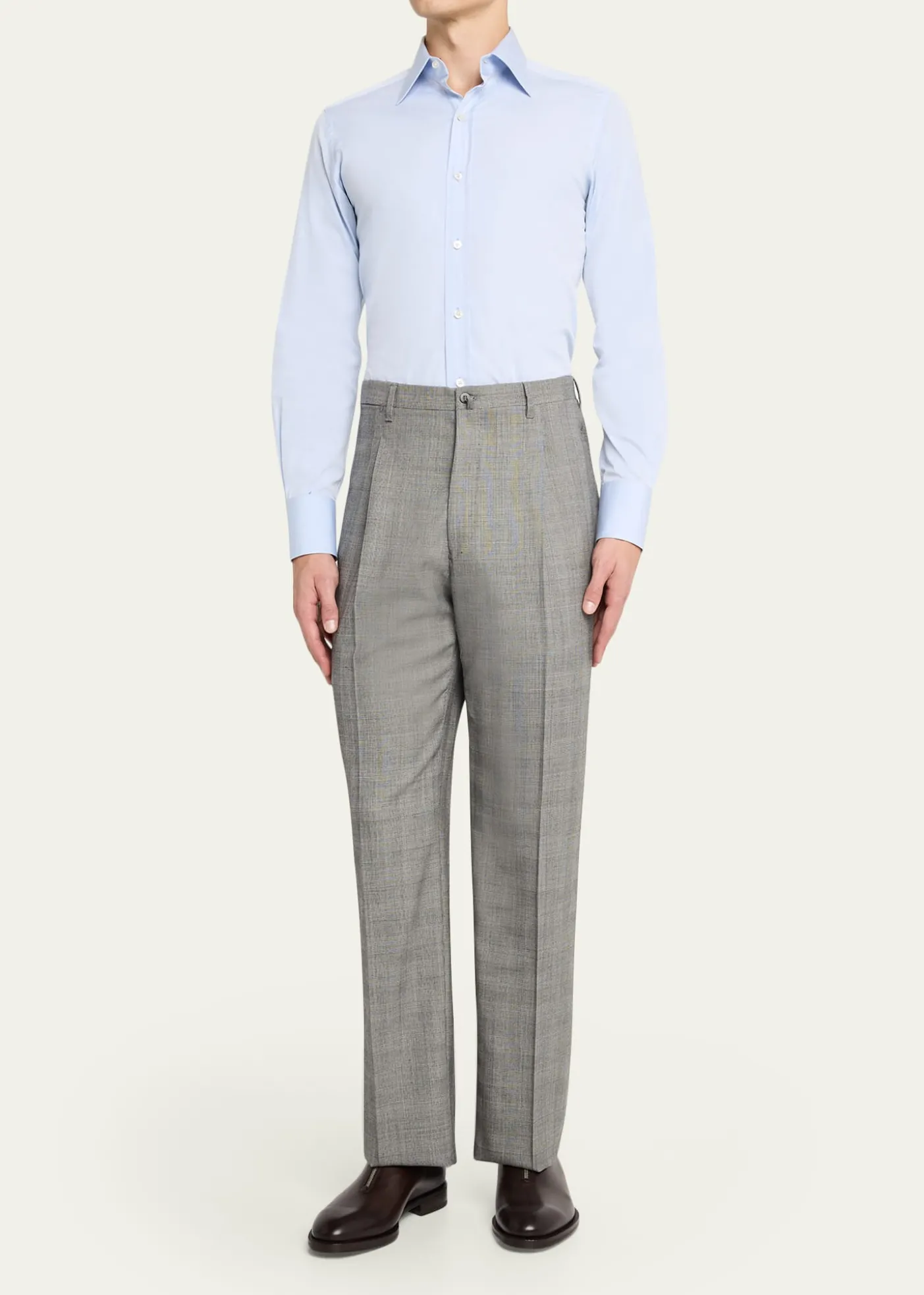 Giuliva HeritageMen's Glen Plaid Straight Wool Trousers