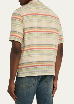 God's True CashmereMen's Multi-Stripe Cashmere Gauze Sport Shirt