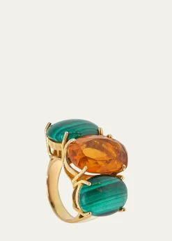 Grazia And Marica Vozza18k Yellow Gold Citrine Quartz Malachite Trilogy Ring