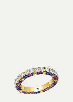 Graziela GemsRainbow Gem and Diamond 3-Sided Band Ring