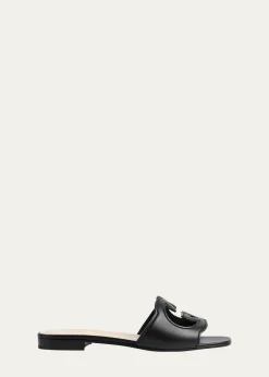 GucciLeather Logo Cutout Flat Sandals