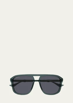 GucciMen's Double-Bridge Acetate Aviator Sunglasses