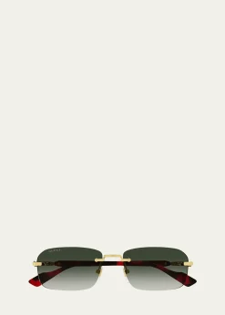 GucciMen's GG1221SM Rimless Metal Rectangle Sunglasses